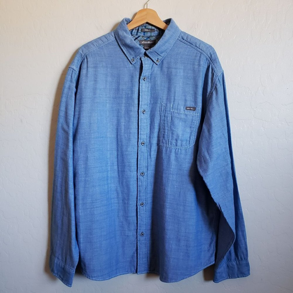 Eddie Bauer Classic Fit Plaid Lined Double Knit Shirt Button Down Blue Men's XL